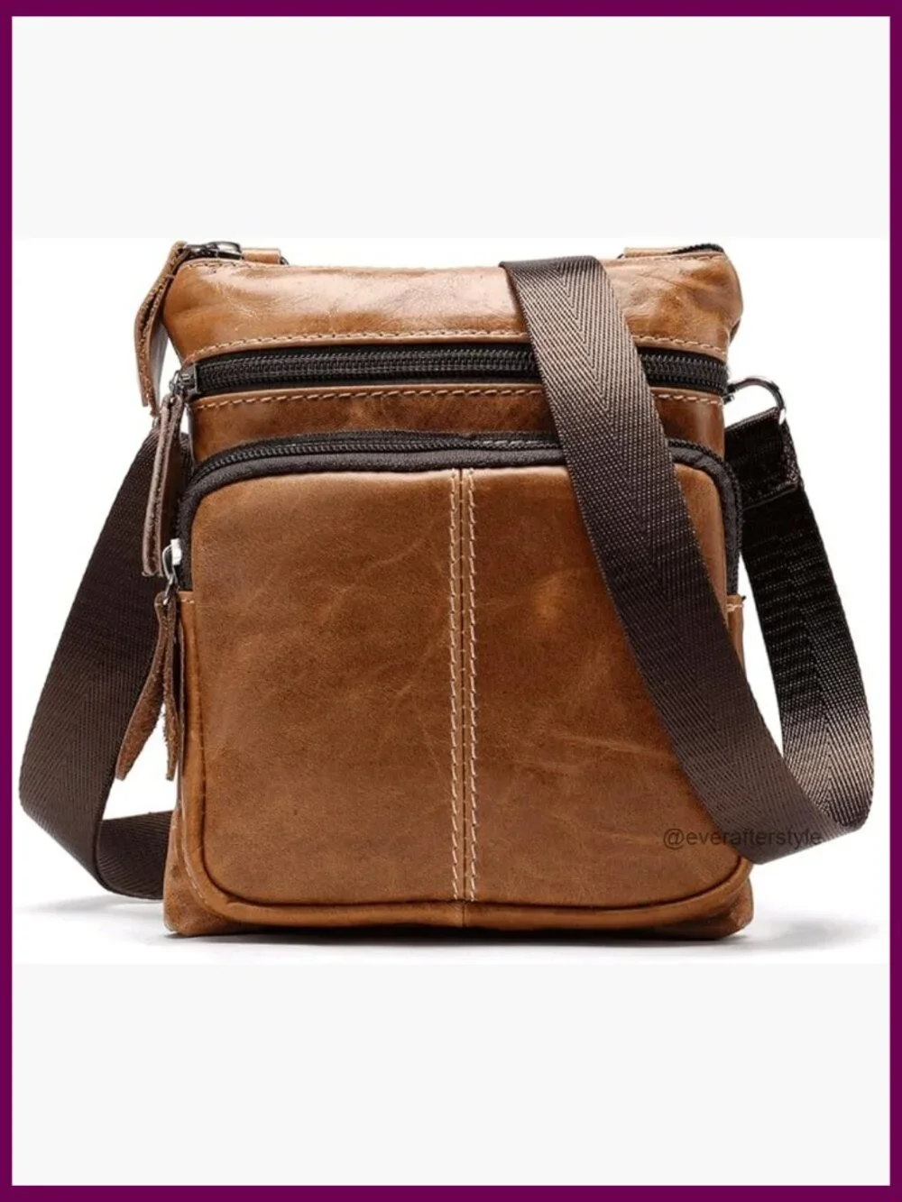 Genuine Leather Crossbody Bag for Men Compact Shoulder Pouch Messenger Purse